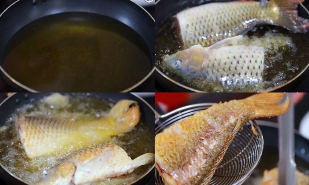 Cách nấu cá chép om dưa chiên vàng hai mặt cá 